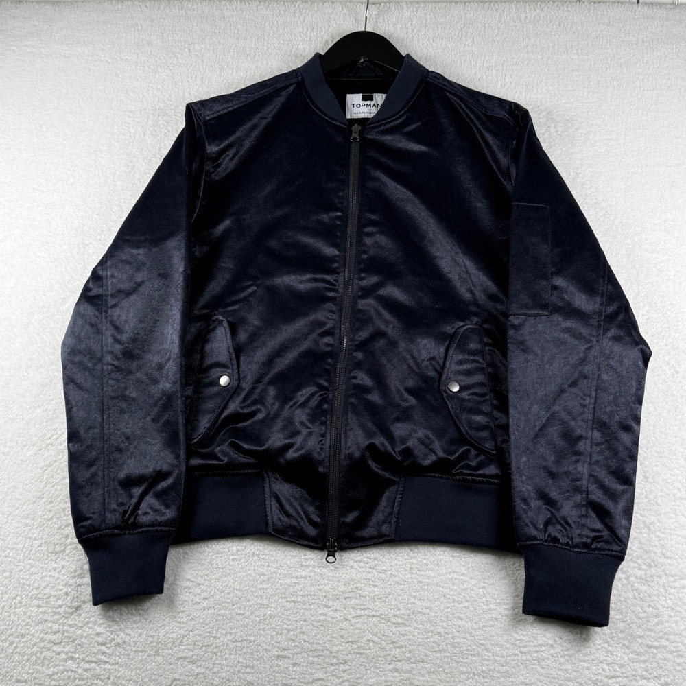 Topman Mens Bomber Jacket Blue Small Full Zip Pockets Lightweight Casual